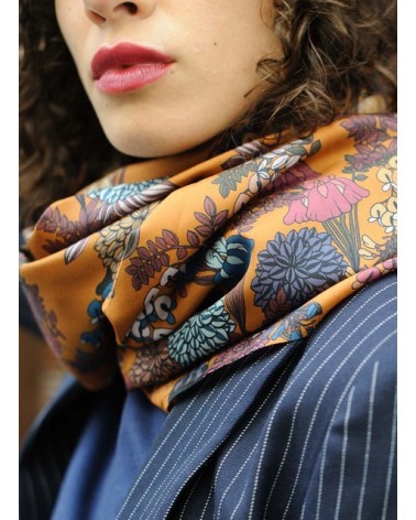 Foulard " Paris " Snood 100% soie Oranger Bleu