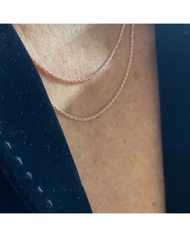 Sautoir Effet Glitter Argent doré à l'Or fin Rose