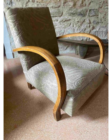 Fauteuil vintage Lounge avec Accoudoirs bois 30-50